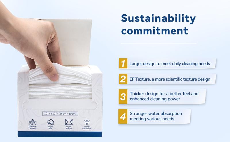 Welsteepe 50 Count XL Ultra Soft Biobased Face Tissue & Towel for Sensitive Skin, Hypoallergenic Cleansing Wipes for Travel & Home Use, 10x12 Inch Portable Disposable Towelettes