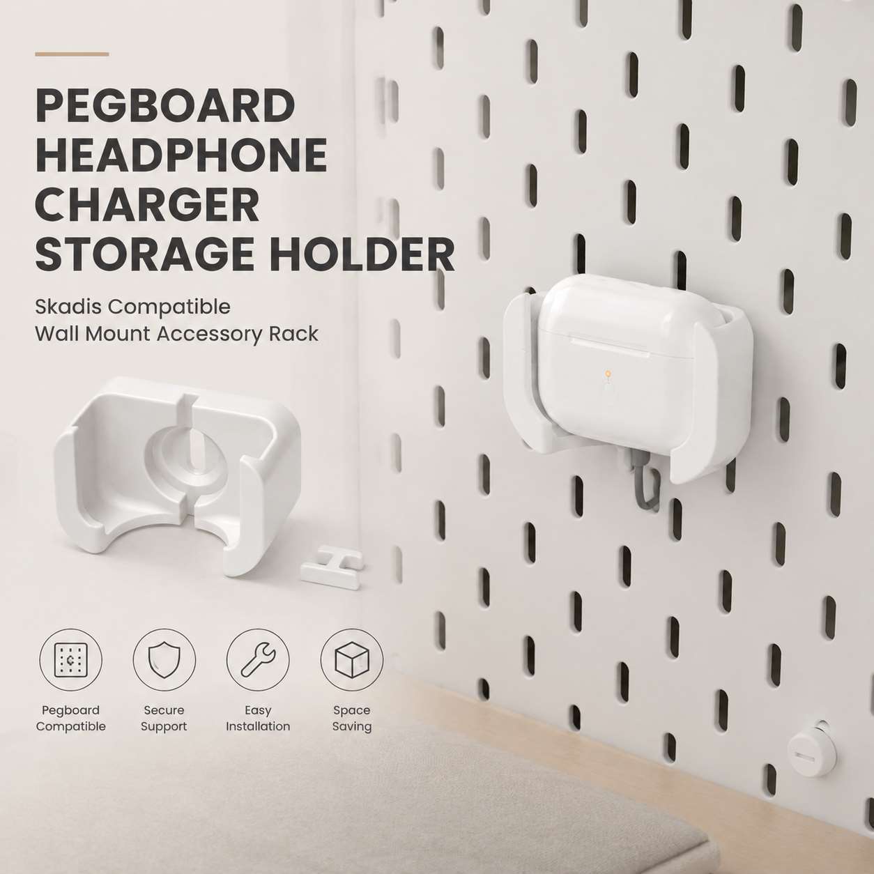 Skadis Pegboard Compatible Earphone Charging Stand Wall Hanging Cable Organizer Holder