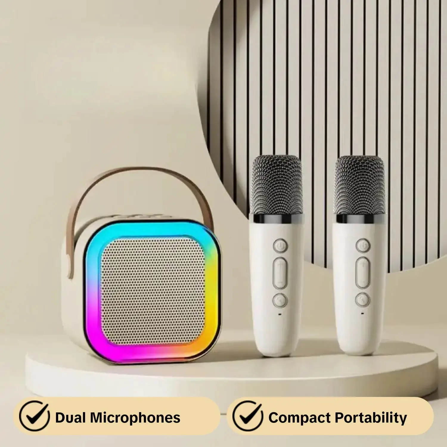Mini Karaoke Machine, Portable Multifunction Speaker with 2 Wireless Microphones, Christmas Birthday Gift, Singing Karaoke Machine with Bluetooth-compatible Sound, Karaoke System