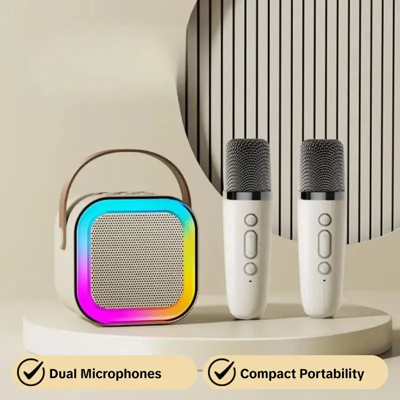 Mini Karaoke Machine, Portable Multifunction Speaker with 2 Wireless Microphones, Christmas Birthday Gift, Singing Karaoke Machine with Bluetooth-compatible Sound, Karaoke System