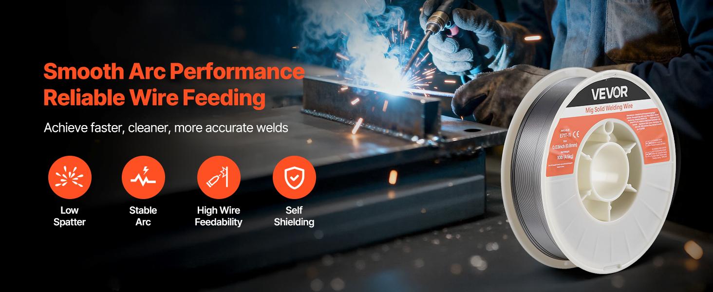 VEVOR Flux Core MIG Welding Wire, E71T-11 0.03-inch 10 LBS, Gasless Mild Steel Welding Wire with Low Spatter for All Position Arc Welding, Self-Shielded for Outdoor Use VEVOR Flux Core MIG Welding Wire, E71T-11 0.03-inch 10 LBS, Gasless Mild Steel Welding Wire with Low Spatter for All Position Arc Welding, Self-Shielded for Outdoor Use