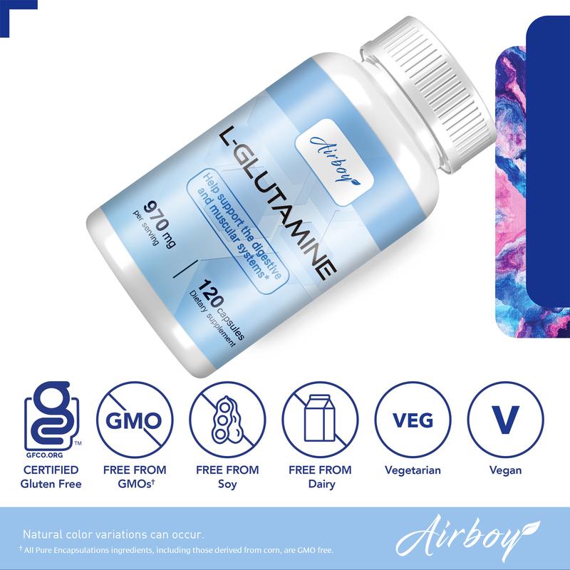 Airboy - L-Glutamine Supplement - For the Muscular System - 120 Vegetarian Capsules - Gluten-Free, Dairy-Free