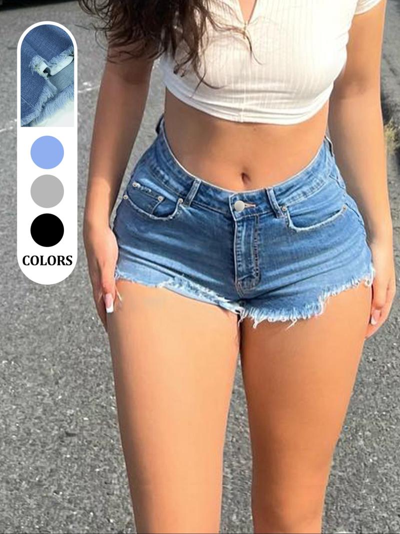 NVFelix Women High Waisted Skinny Stretchy Denim Shorts Casual Summer Frayed Raw Hem Distressed Ripped Short