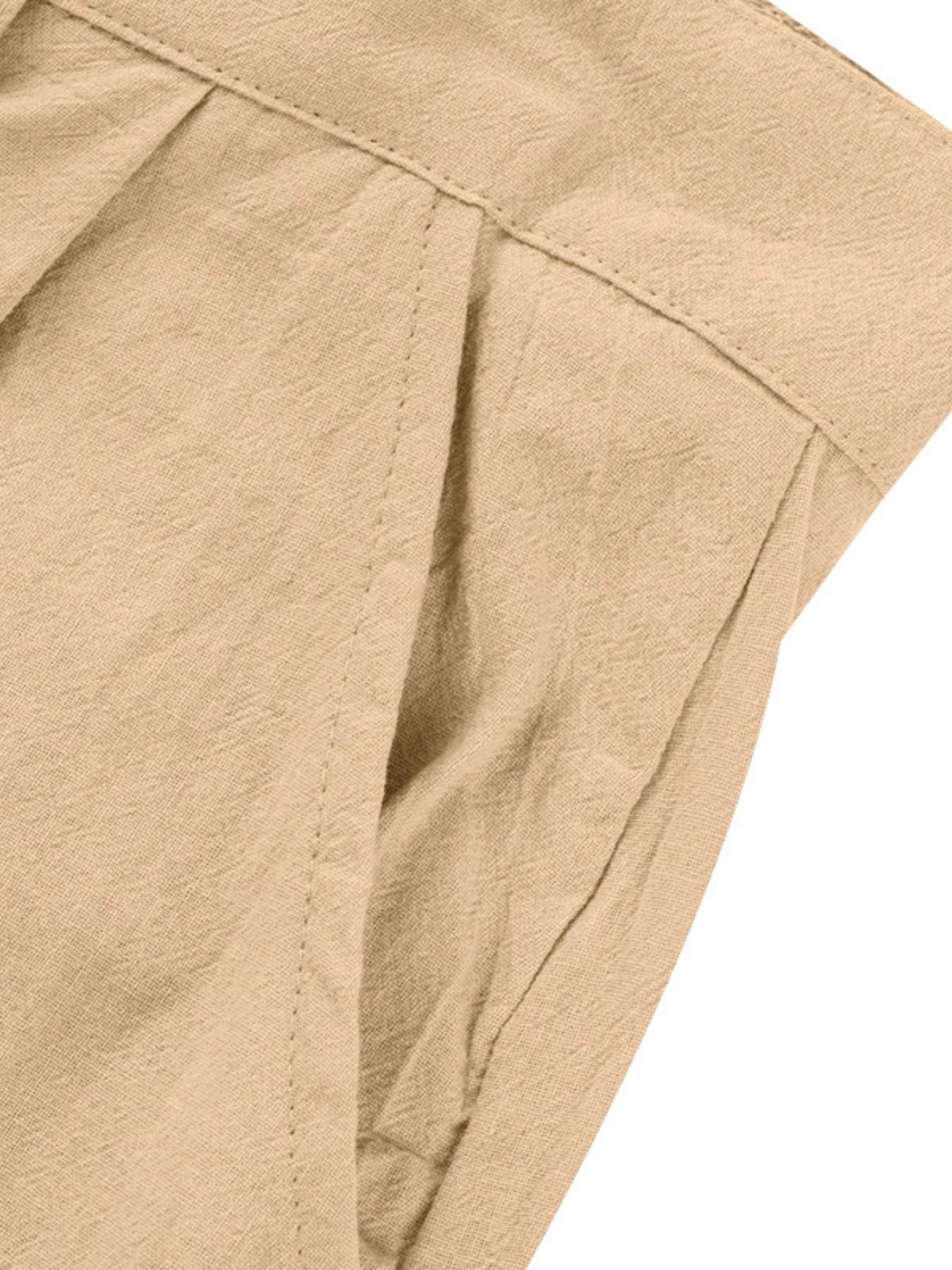 Men's Pleated Linen Breathable Straight Leg Casual Comfy Trouser, Single Button Front, Loose Fit, Relaxed Fit, Beach Vacation, Business, Solid Color, Multicolor