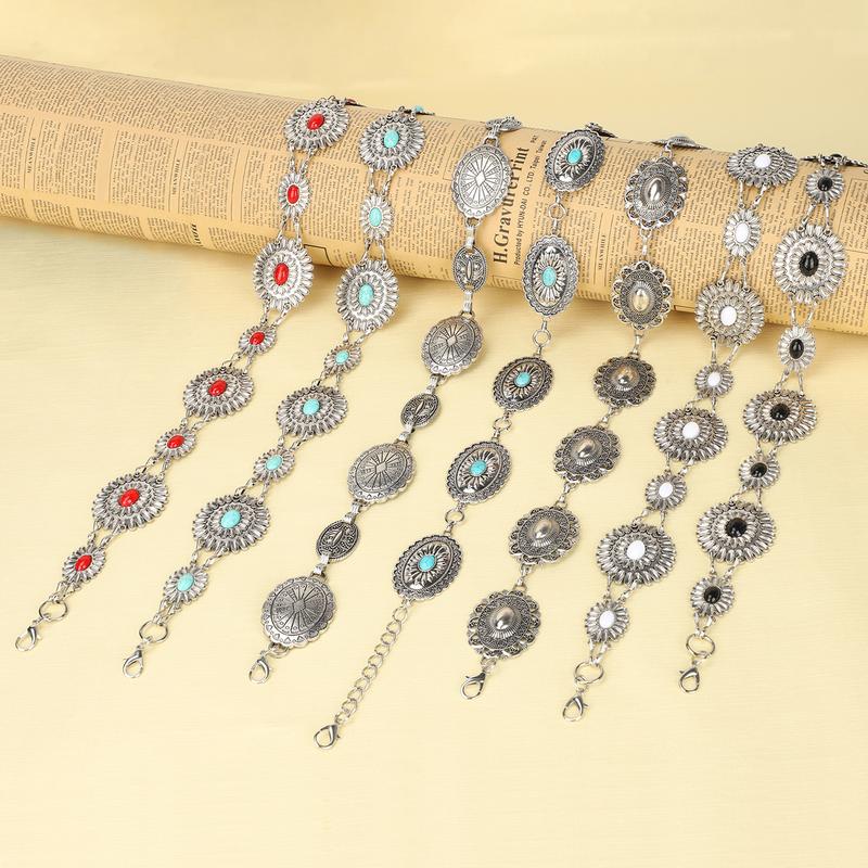 JASGOOD Western Oval Concho Belt for Women Cowgirl Metal Waist Chain for Dress Pants