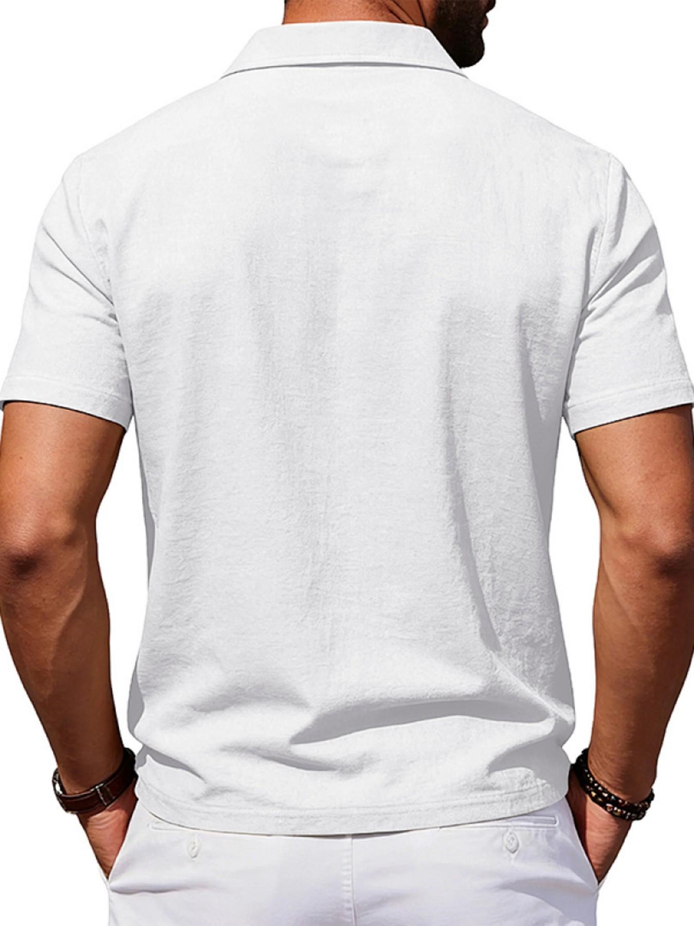 Men's Summer Linen Polo Shirt, Loose Fit Business Casual Breathable Commuter Top, Simple Design Short Sleeve Polo for Men