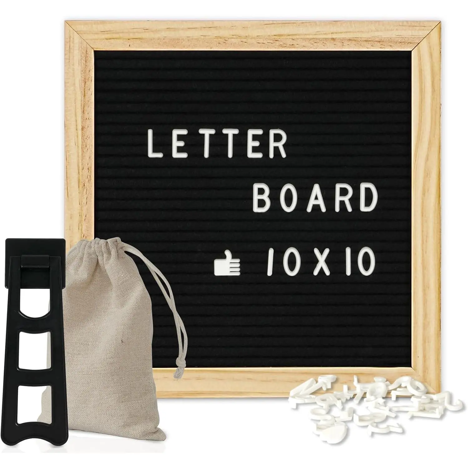 10"x10" Felt Letter Board with Stand with Wooden Frame, Oak | Announcement Board, Message Board, 500 Letters Included
