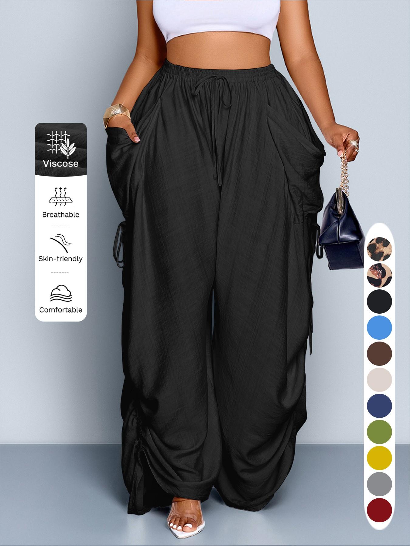 Women's Casual Loose-Fit High Waist Wide Leg Pants, All-Season Woven Fabric, Long Plain Design, Daily Commute & Vacation Wear Women's Casual Loose-Fit High Waist Wide Leg Pants, All-Season Woven Fabric, Long Plain Design, Daily Commute & Vacation Wear