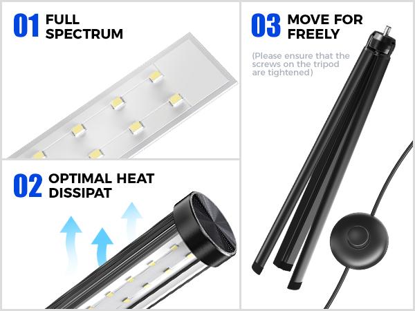 Barrina T10 Standing Grow Light 4FT, 42W, 5000K, Full Spectrum, Vertical LED Plant Light, Wide Coverage, with On/Off Switch and Tripod Floor Stand