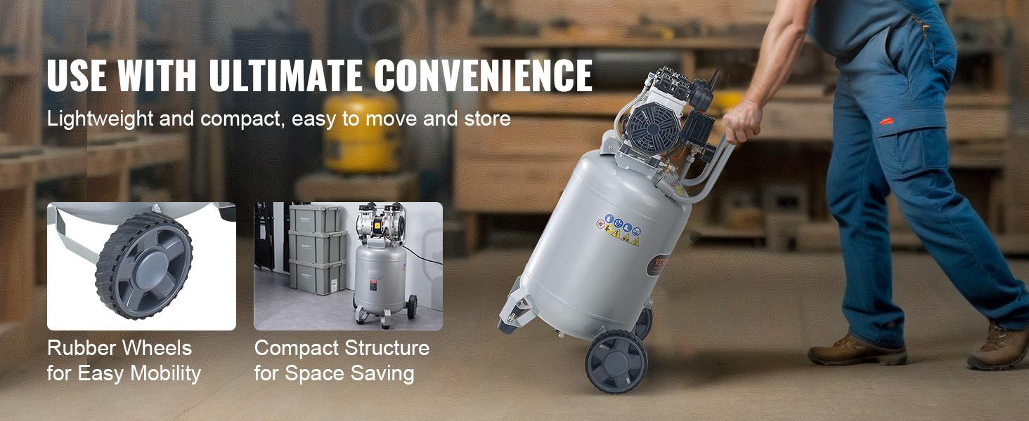 VEVOR 13 Gallon Air Compressor, 2HP 4.6 SCFM90PSI Oil Free Air Compressor Tank, 66dB Ultra-Quiet Compressor for Tire Inflation, Auto Repair, Woodwork Nailing, Spray Painting (125PSI Max Pressure)