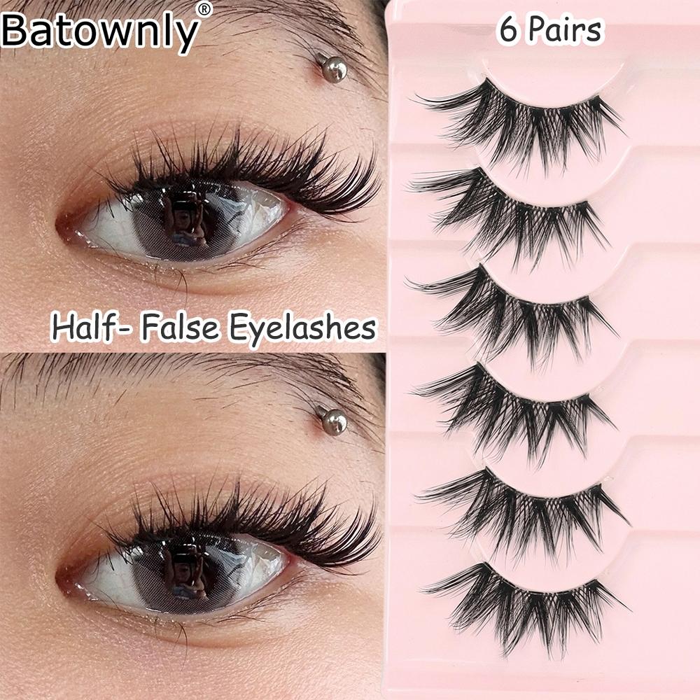 6 Pairs Natural Fluffy False Eyelashes, Pointed Fairy Cluster Design, Long-Lasting Fake Lashes for Daily Use, Perfect for Beginners