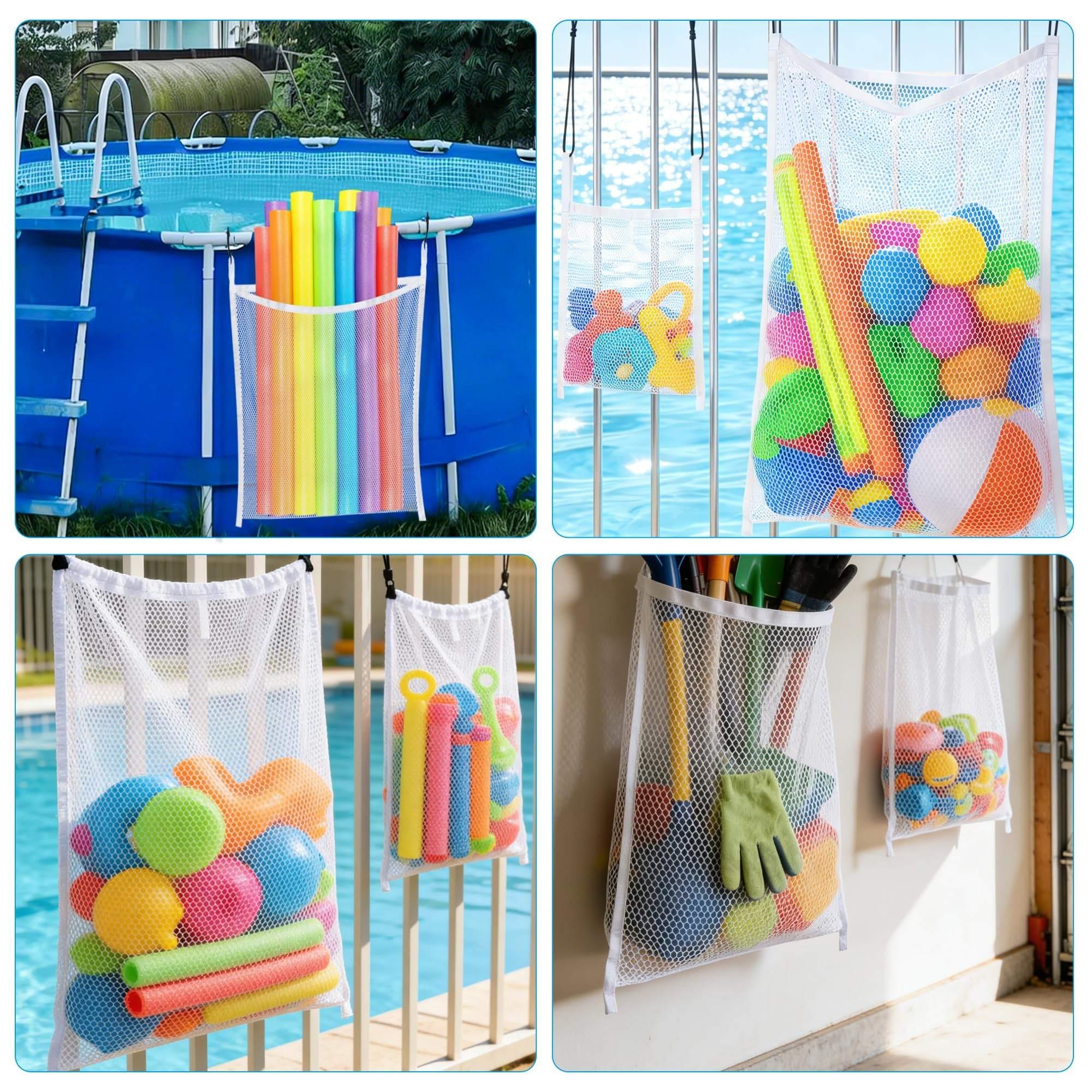 Pool Toy Organizer Bag, 4-Piece Mesh Storage Bag for Pool Toys, Floats, Equipment, Above Ground Pool Toy Storage, Net Swimming Bag