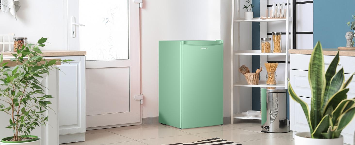 Upstreman mini fridge 3.2 Cu.Ft with Freezer Compact Single-Door Fridge for Dorm Office Bedroom BR321 Adjustable Temperature Thermostat Energy-Efficient Quiet Operation Pink