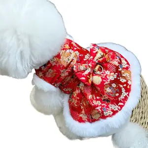 Pet New Year Outfit 3D Butterfly Dog Clothes with Leash Festive for Teddy Bichon Cat Autumn Winter