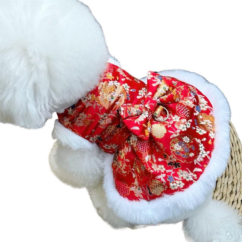 Pet New Year Outfit 3D Butterfly Dog Clothes with Leash Festive for Teddy Bichon Cat Autumn Winter
