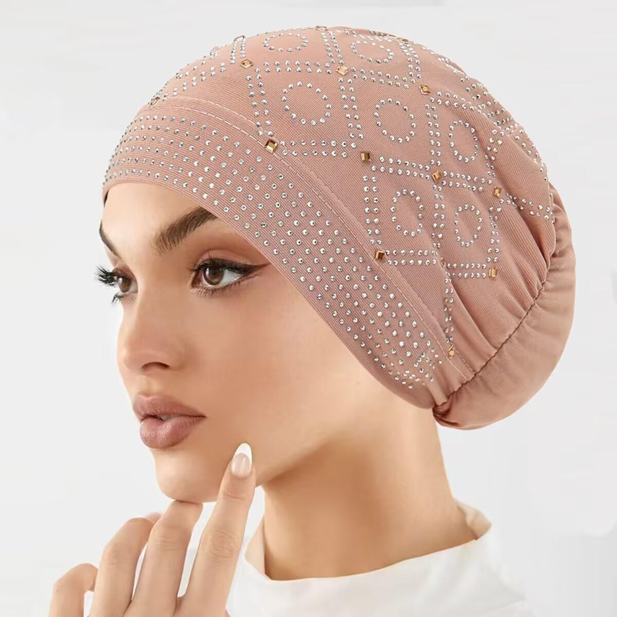 Women's Fashionable Encrusted Headscarf Hat, Retro Style Chemo Cap, Comfortable & Stylish Hair Accessory for Women