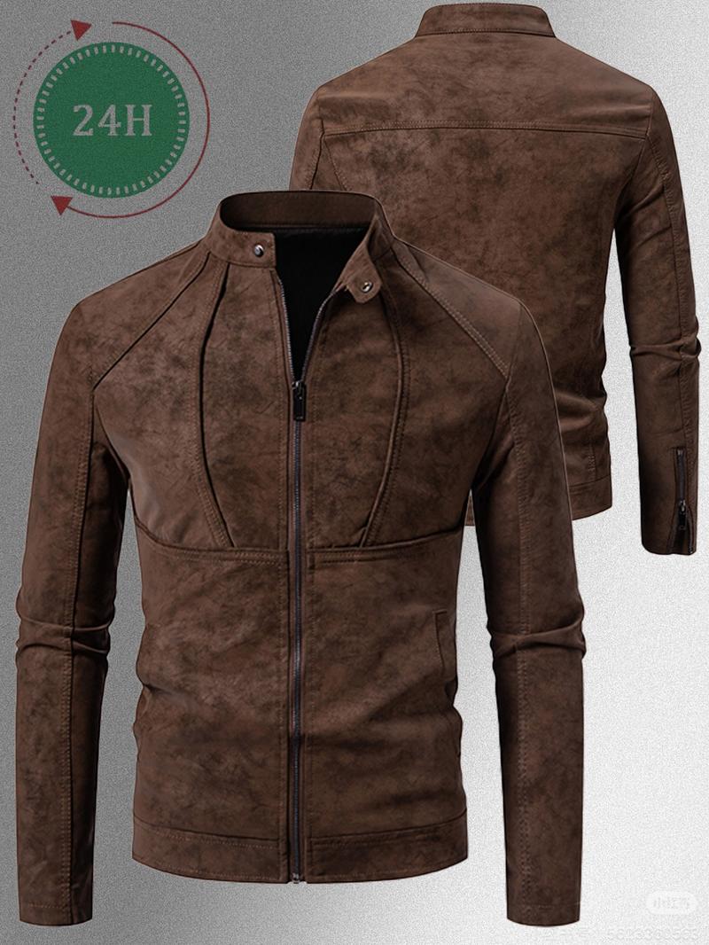 Men's Winter Velvet Jacket, Fleece Lined Thick Fur Collar, Vintage Lapel Multiple Pockets, Warm Motorcycle Coat