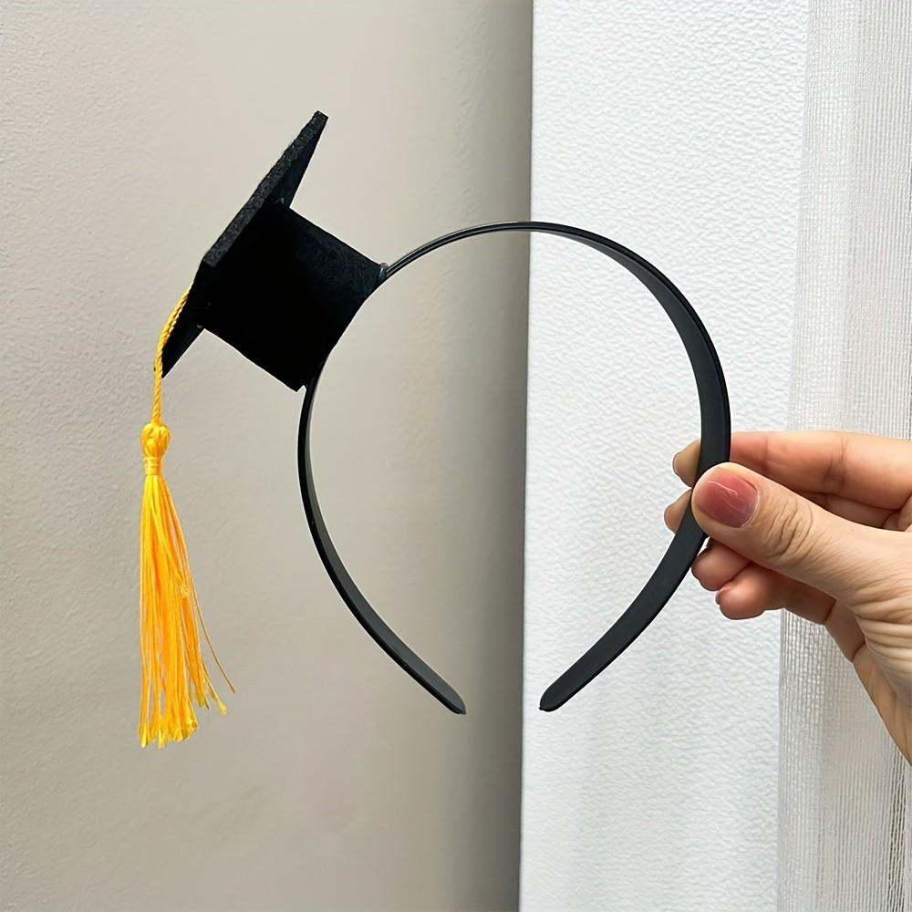 [Black Graduation Cap] 1pc Black Graduation Cap Headband | Woven Non-Woven Fabric, Doctoral Hat Design, Four Seasons Popular Culture Theme, Suitable for Dressing Up And Gifts