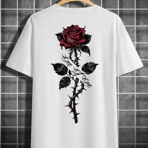 American Vintage Floral Print Short Sleeve T-Shirt, Loose-Fit Breathable Casual Top, Men's Summer T-Shirt, Comfortable and Stylish, Crewneck Tee