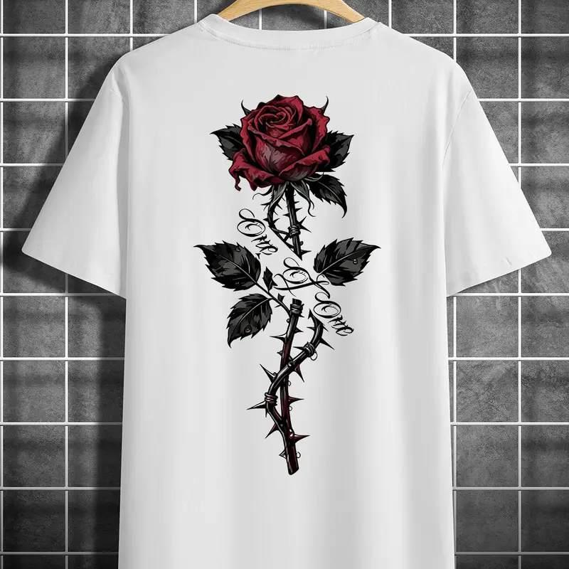 American Vintage Floral Print Short Sleeve T-Shirt, Loose-Fit Breathable Casual Top, Men's Summer T-Shirt, Comfortable and Stylish, Crewneck Tee