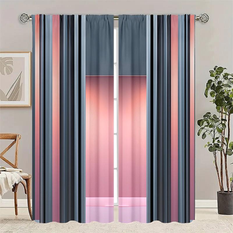 2 pieces of Mordani color-matching geometric patchwork printed curtains, made of polyester with semi-transparent texture, machine washable, suitable for bedrooms, living rooms and home decoration curtains.