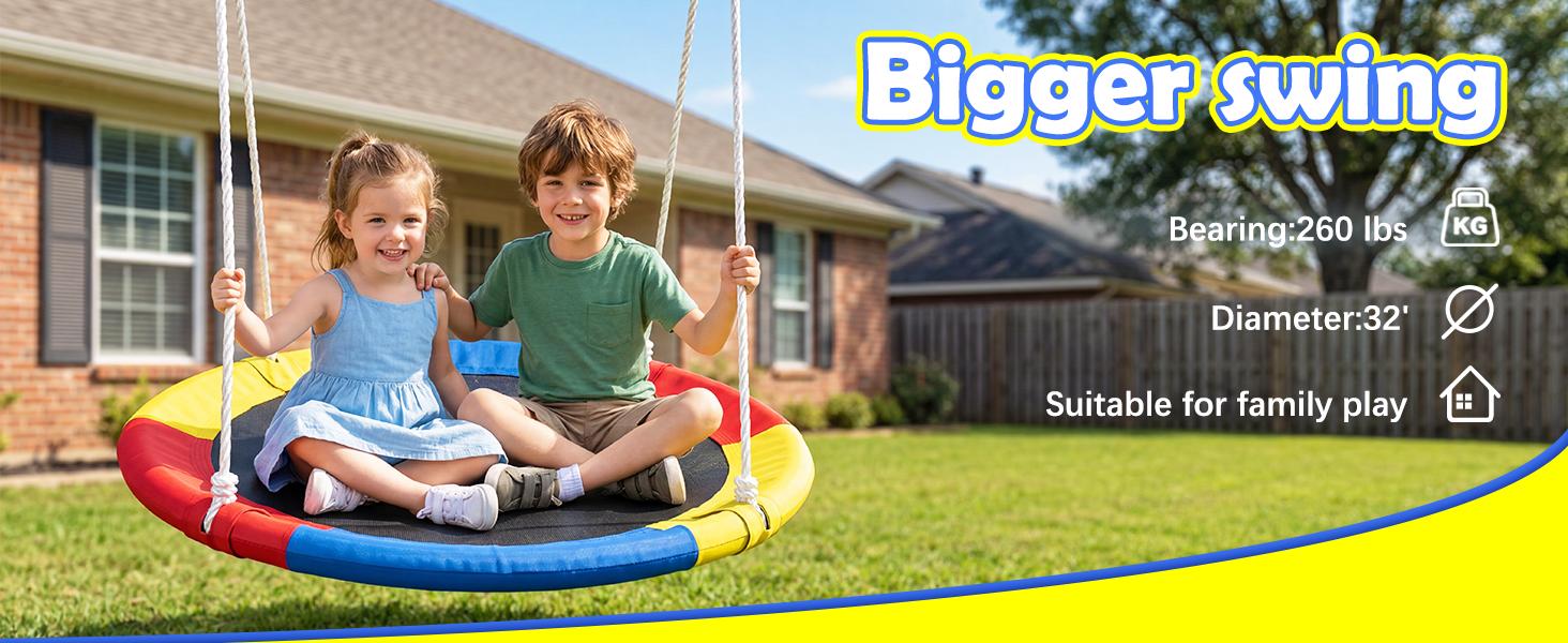 Heavy Duty Metal Unisex Kids+Adults Swinging Playground Equipment - 440lbs Capacity Stand, 32in Saucer, 26.2in Belt Seat, 53in Slide, Blue Dual Seats, Ultra-Safe Frame, Pre-Drilled Parts Easy Installation, Backyard Gift for Halloween, Christmas