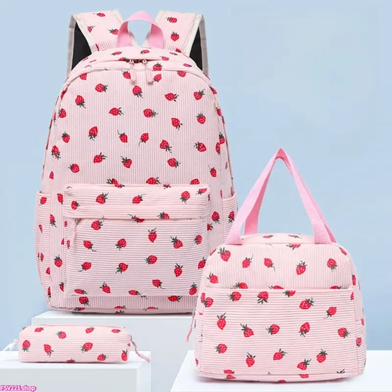 2026 Trending Kawaii 3-in-1 Corduroy Backpack Set for 8-10 Age Kids, Cute Durable Large-Capacity School Bookbag with Lunchbox & Pencil Case, Back to School Shopping Supplies Travel Gym Bag, School Supplies
