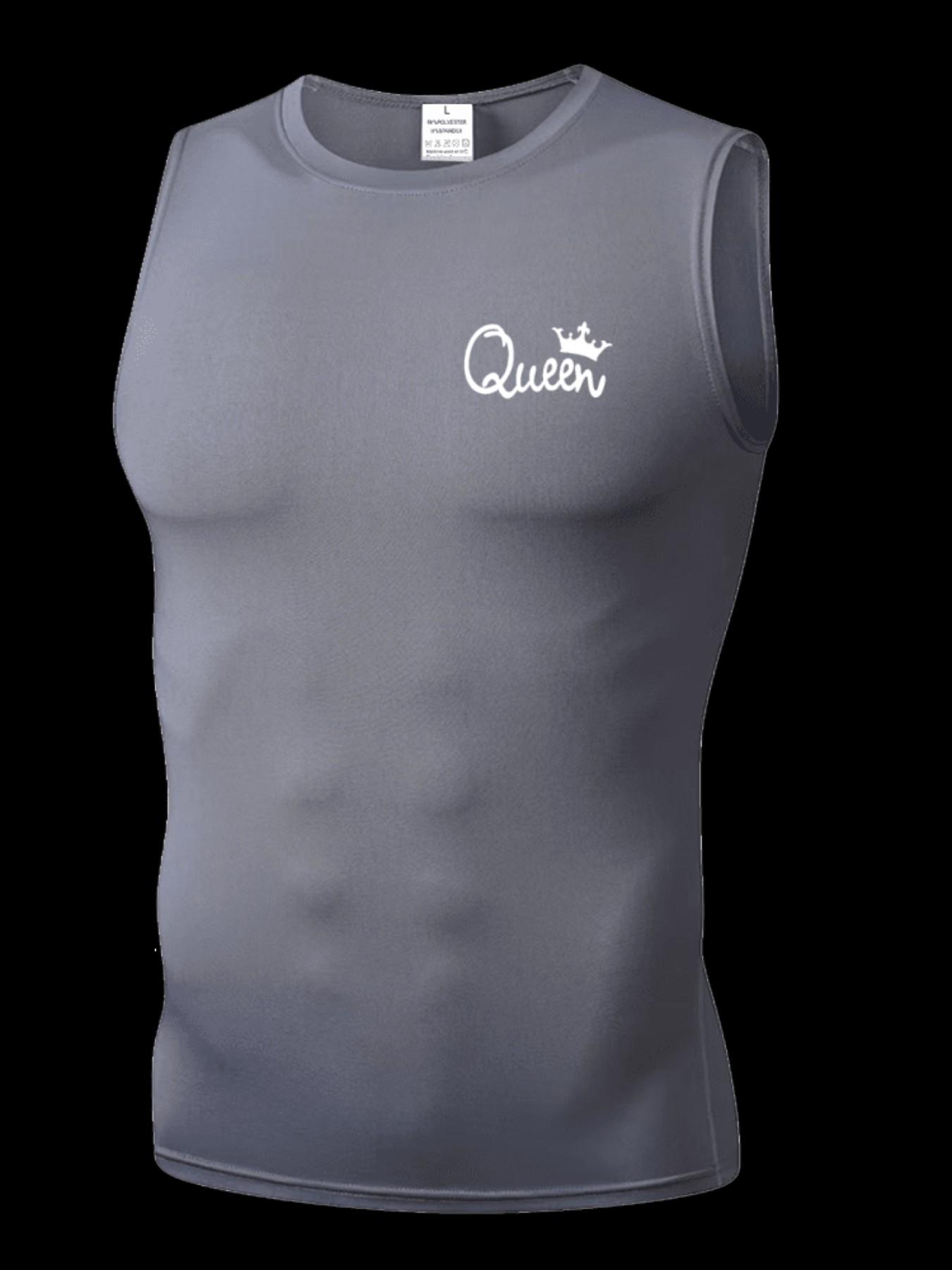 Men's Short Sleeve Sporty Tee, Quick-Dry Breathable Fabric, Queen Pattern Print, Ideal for Fitness, Running, Boxing, Outdoor Activities