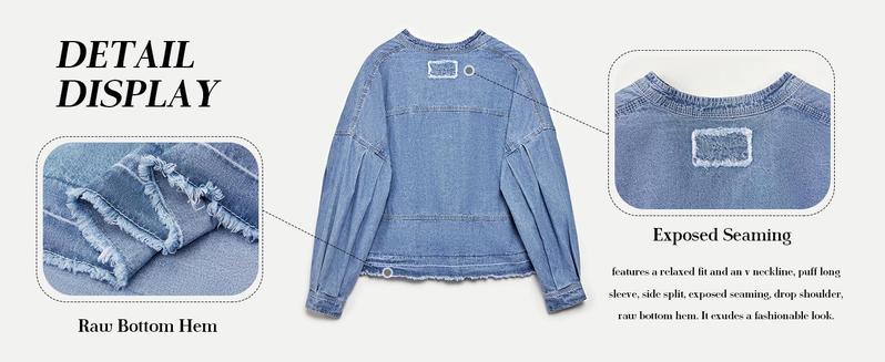 FMEYOA S~2XL Womenswear FallFreshness Denim Pullover Casual Comfort Button V Neck Blouse Loose Fit Tops Longsleeves Jean Jacket With Pocket