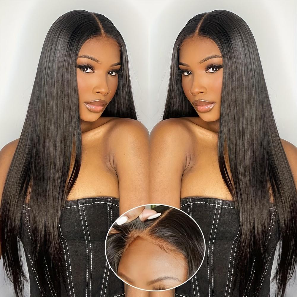 Bling Hair 180% Density Wear and Go Glueless Wig Human Hair Straight 6x4 Pre-Cut HD Lace Front Closure Wig for Women Pre-Plucked Transparent Lace Natural Look Easy Application Precut Lace Wig