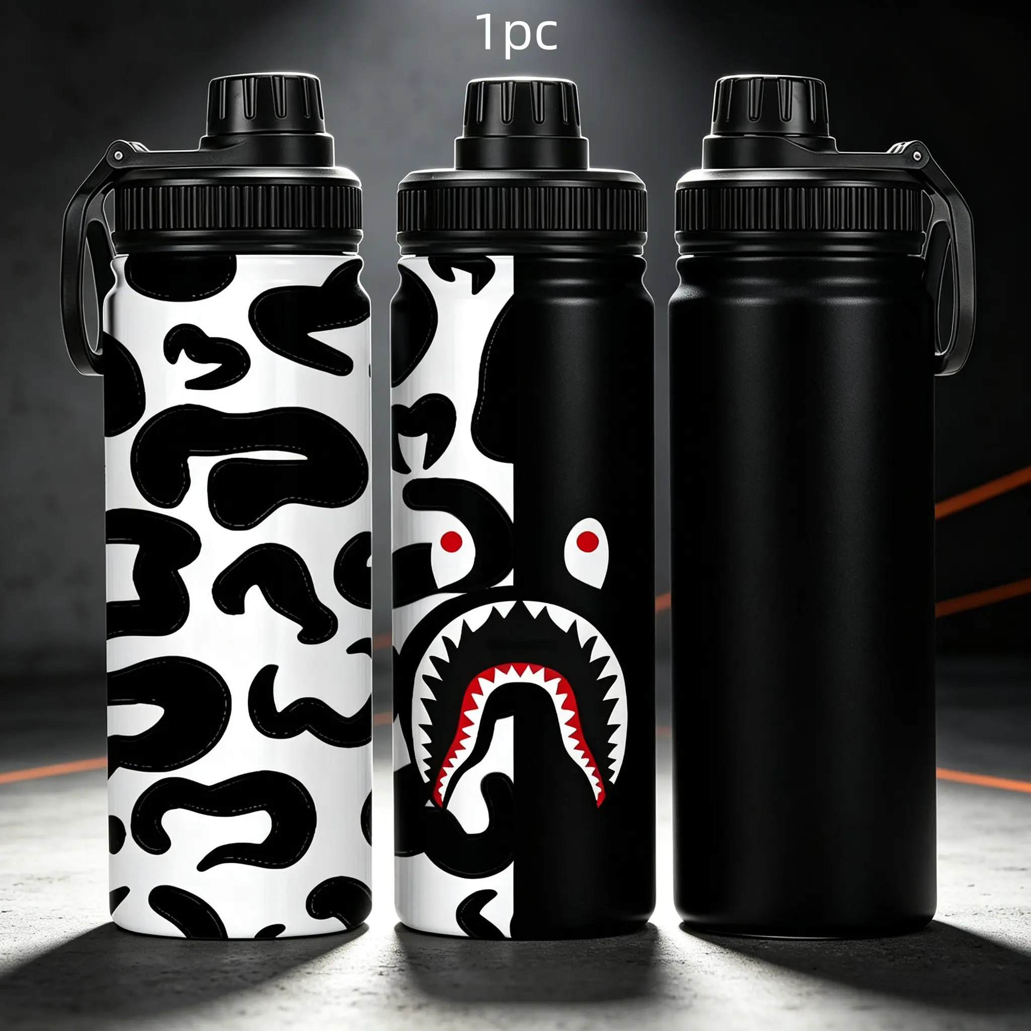 1pc 20oz Camouflage Shark Insulated Cup, Stainless Steel Leak-Proof Travel Mug, Unisex Portable Sports Water Bottle, Couple Car Drinkware, Insulated Water Bottles