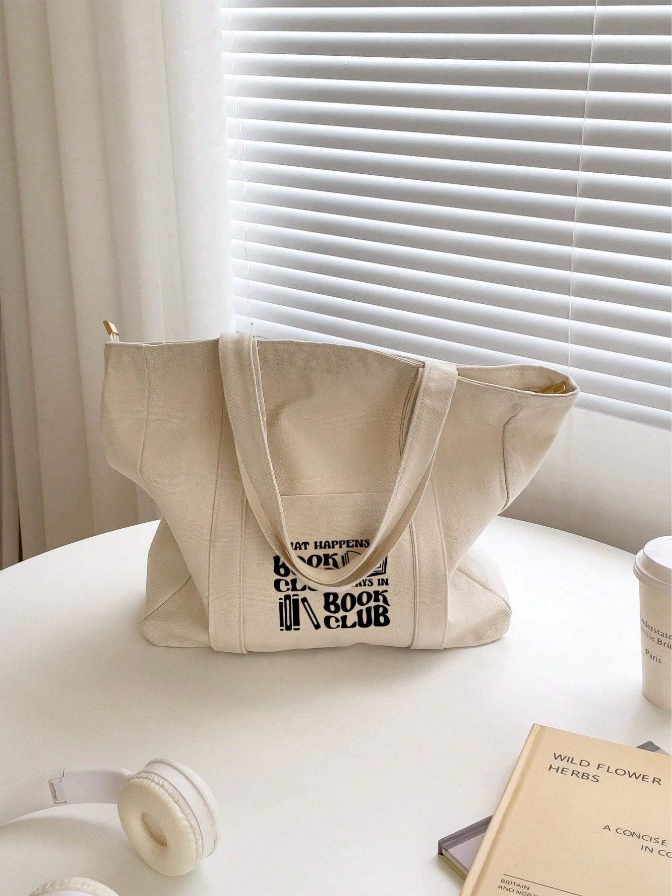 Handbag and Makeup Bag Set, Book Club Pattern, Casual, Large Capacity, Portable, Ideal for Teens, Women, College Students, Teachers' Day Gift