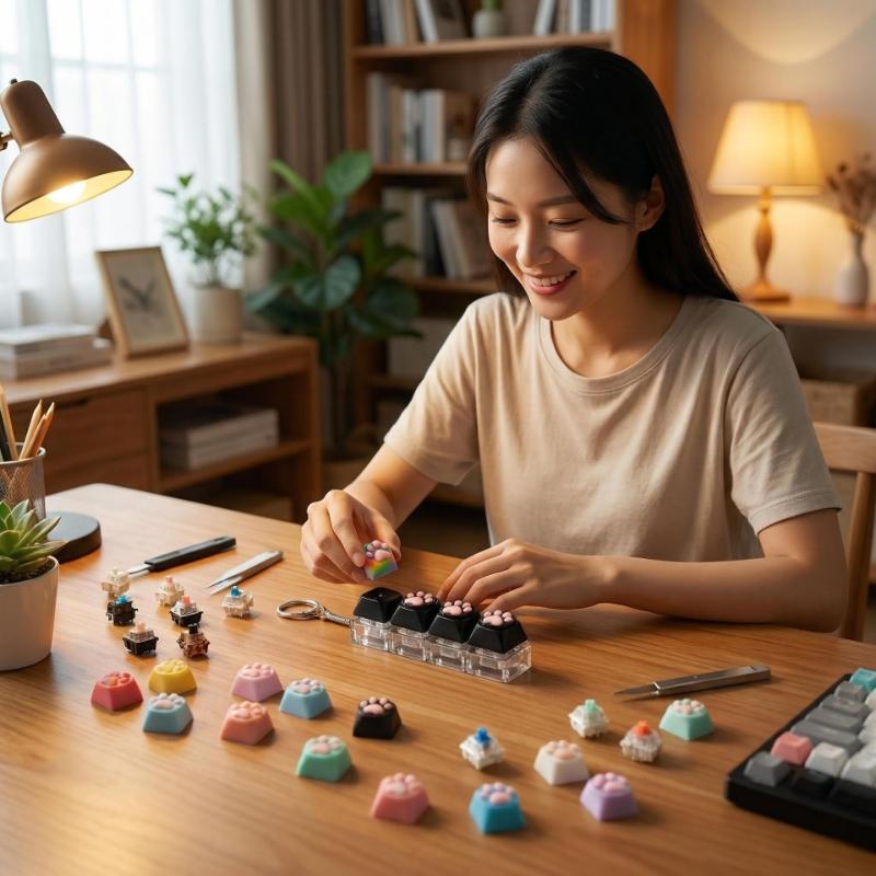 LED light keychain keyboard with press and click buttons Fidget toy for relieving stress and anxiety Portable office desk accessories Office decoration gifts