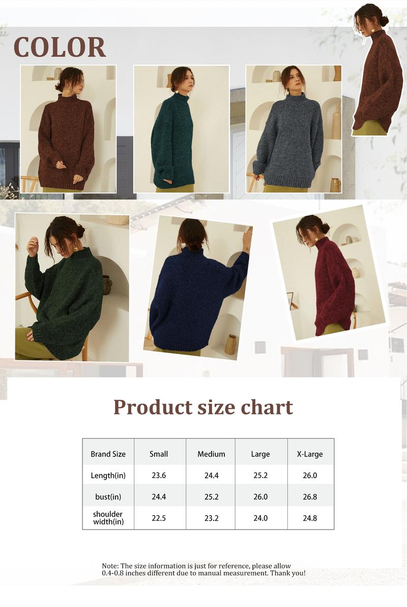 Autumn Winter Women's Sweater, Casual High Neck Knitwear, Simple Style Pullover, Long Sleeve Drop Shoulder Design, Cozy Fashionable
