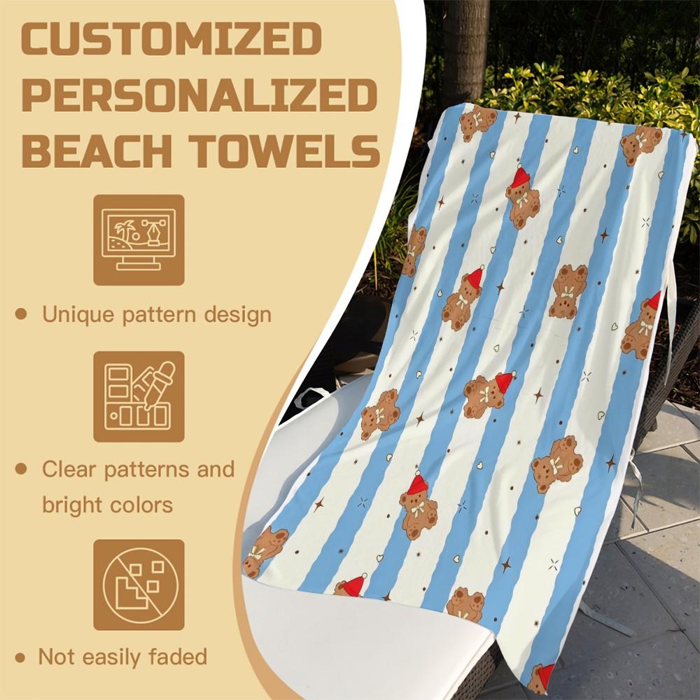 Cartoon Teddy Bear Beach Towel, Cute and Fresh Print Design, Lightweight and Quick-Drying Towel, Suitable for Teens and Children at the Poolside, on Vacation, Travel, and Outdoor Summer Use, Lightweight