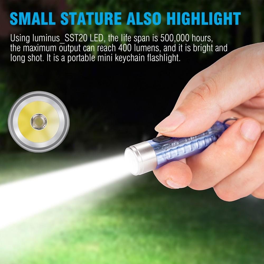 Small Powerful Mini Keychain LED Flashlight, Tactical Portable High Bright Pen Light, Sst20 LED USB Rechargeable, Ip65 Waterproof, Multi-Function Emergency Lighting