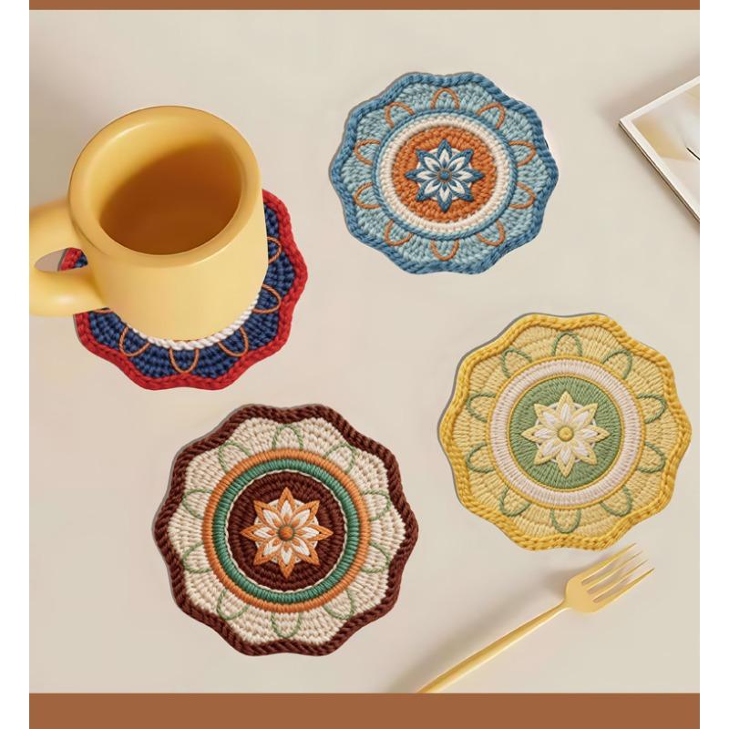 2D Flat Printed Mandala Floral Design Placemat, Heat-Resistant, Non-Slip & Durable, Lightweight Luxury Table Decor, Home Furnishing Accessory