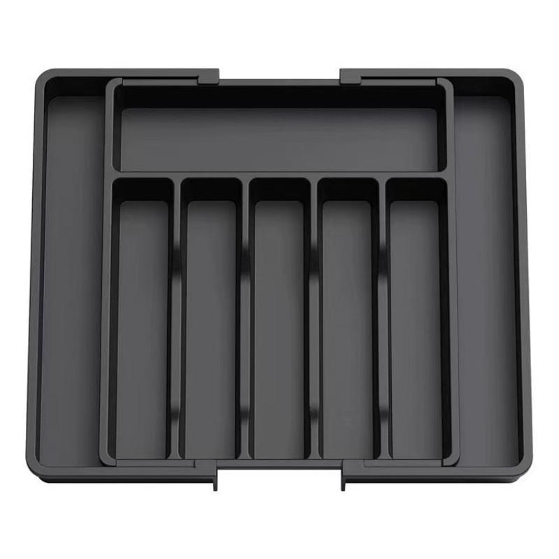 Adjustable Kitchen Drawer Utensil Tray, 8 Compartments, Compact Plastic Storage Insert, Fits Spoons Forks Knives, 12.99-22.44 Inches