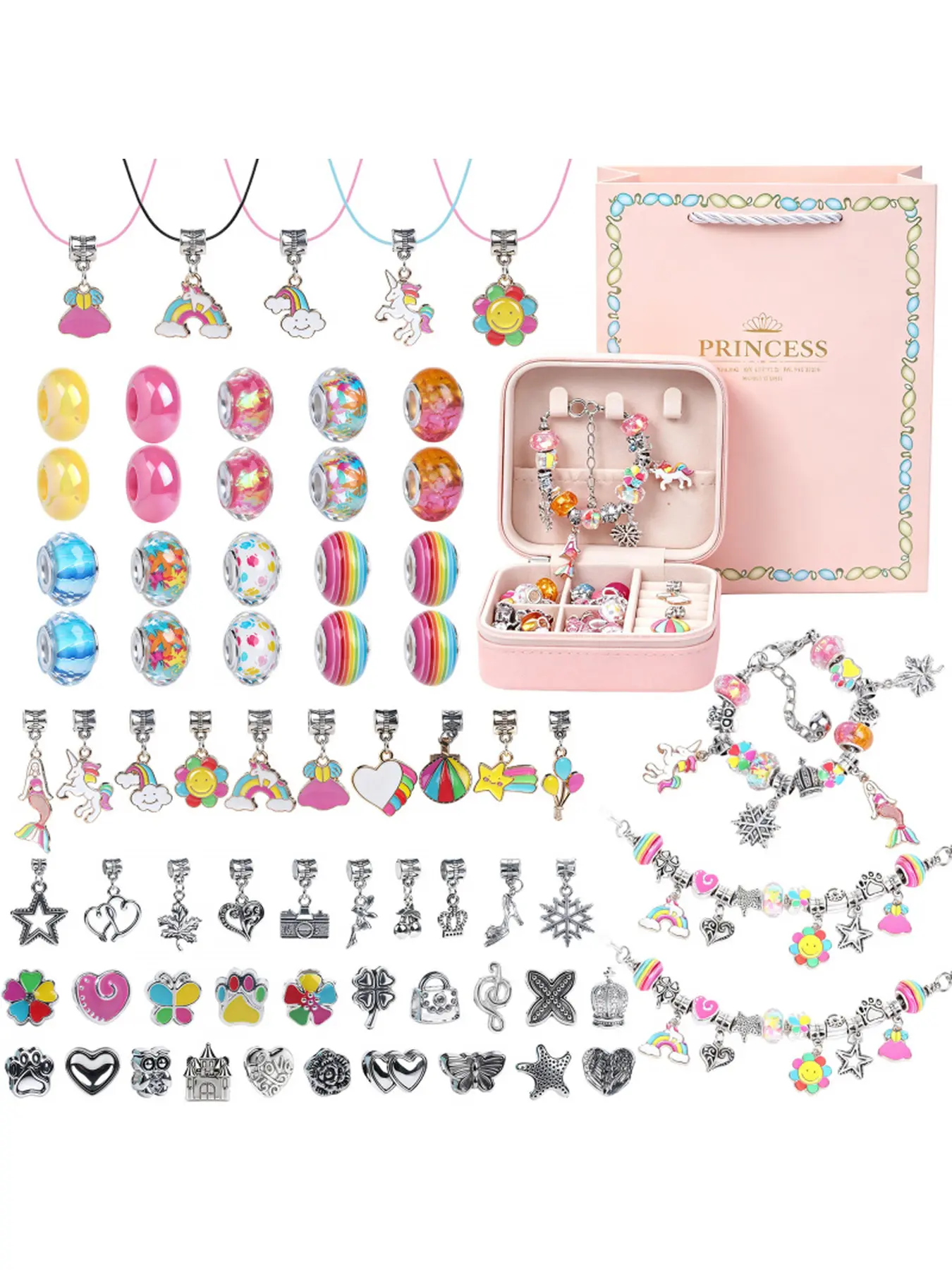 DIY Bead Bracelet Making Kit, Princess-style Handmade Jewelry Material Pack, Handmade Beading Accessory Set, Creative Handmade Jewelry Gift Box for Little Girls