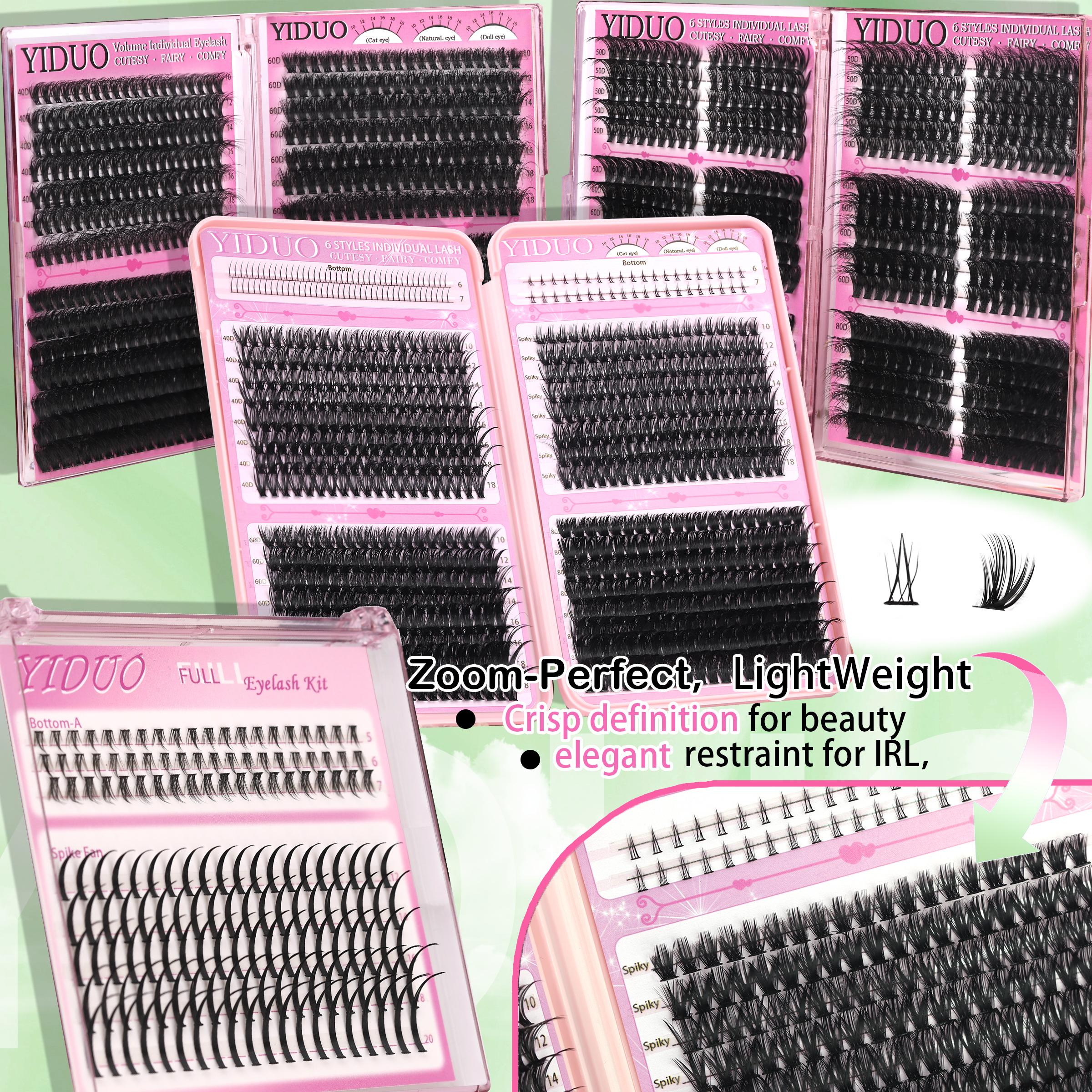 YIDUO Lash Clusters Kit 1846Pcs Mix Styles, Diy Dramatic Lashes, Volume/ Spikes/Bottom Eyelash Clusters Extensions Kit With Bond and Seal makeup tools for Beginners and Proficient, DIY at Home, Cosmetic