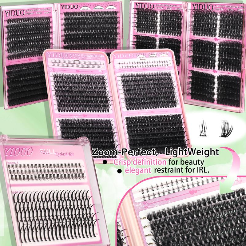 YIDUO Lash Clusters Kit Gift Packs 1846Pcs Mix Styles Lash Clusters Kit, Volume/ Mega/ Full/Spikes/Bottom Eyelash Clusters Extensions Kit With Bond and Seal makeup tools with Everything You Need for Beginners and Proficient, DIY at Home, Cosmetic