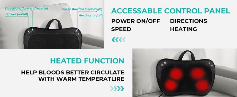 Neck, Back & Lower Back Massager with Heat – Deep Kneading Shiatsu-Style Pillow for Full Body Relaxation, Home Office Use, Ergonomic Design, Soothing Heat & Corded Operation