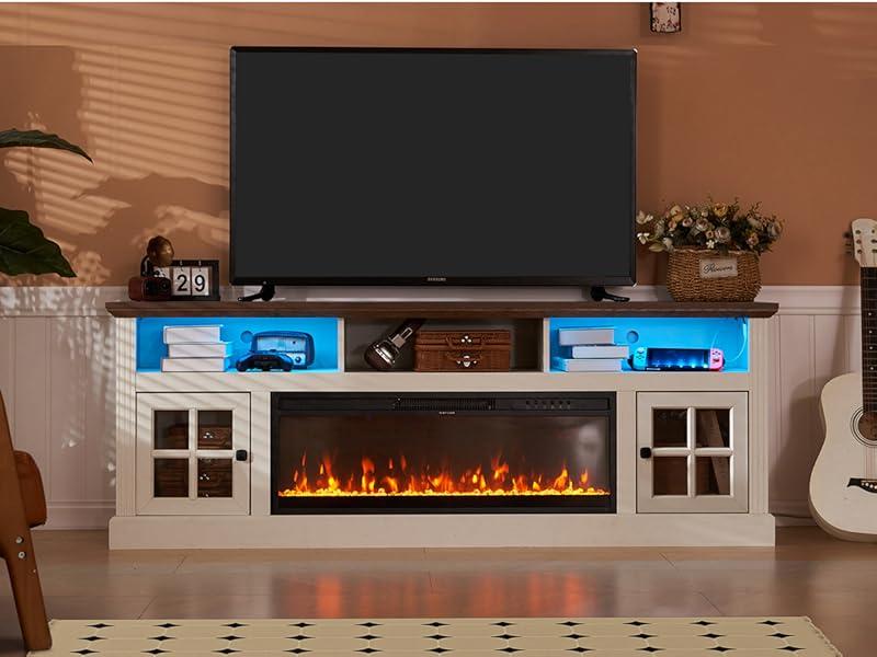 【2 Packages Shipping】AHB 70" Fireplace TV Stand for TVs Up to 80" with Storage Cabinets, Entertainment Center with 36" Electric Fireplace, Led Light TV Consoles for Living Room, Farmhouse Media Console Table 【2 Packages Shipping】AHB 70" Fireplace TV Stand for TVs Up to 80" with Storage Cabinets, Entertainment Center with 36" Electric Fireplace, Led Light TV Consoles for Living Room, Farmhouse Media Console Table