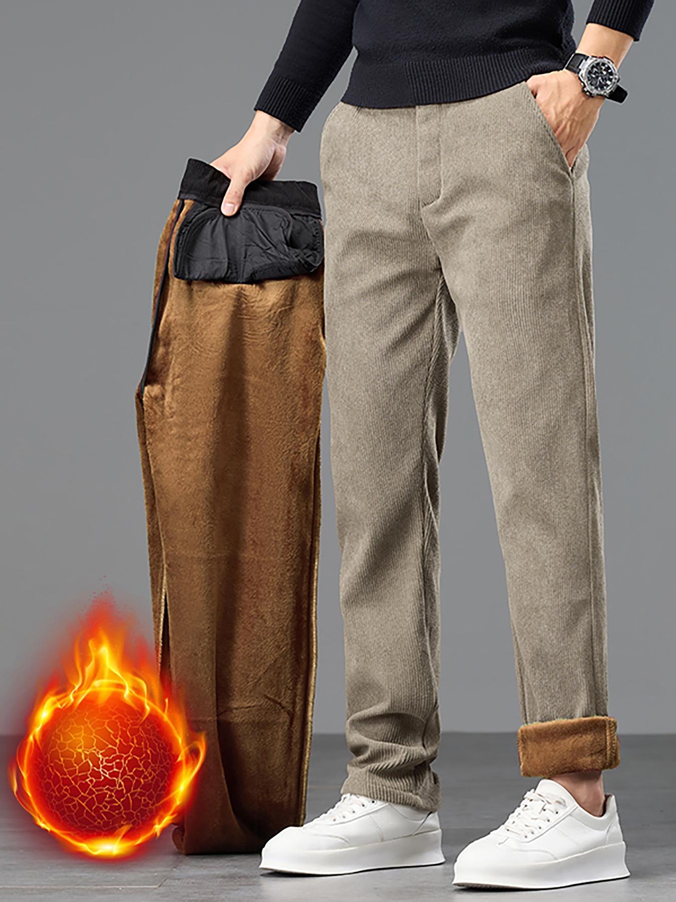 Men's Winter Casual Pants Thickened Fleece Lined Warm Outdoor Business Long Trousers, New Arrival Fall & Winter Fashion Clothing