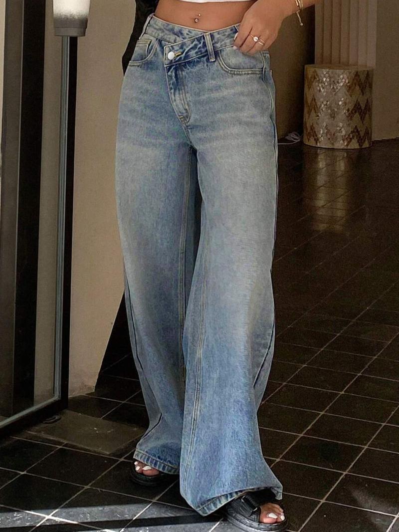 Women's Loose Fit High-Waisted Jeans, Casual All-Season Denim Jeans, Trendy Wide-Leg Design, Perfect for Daily Wear &