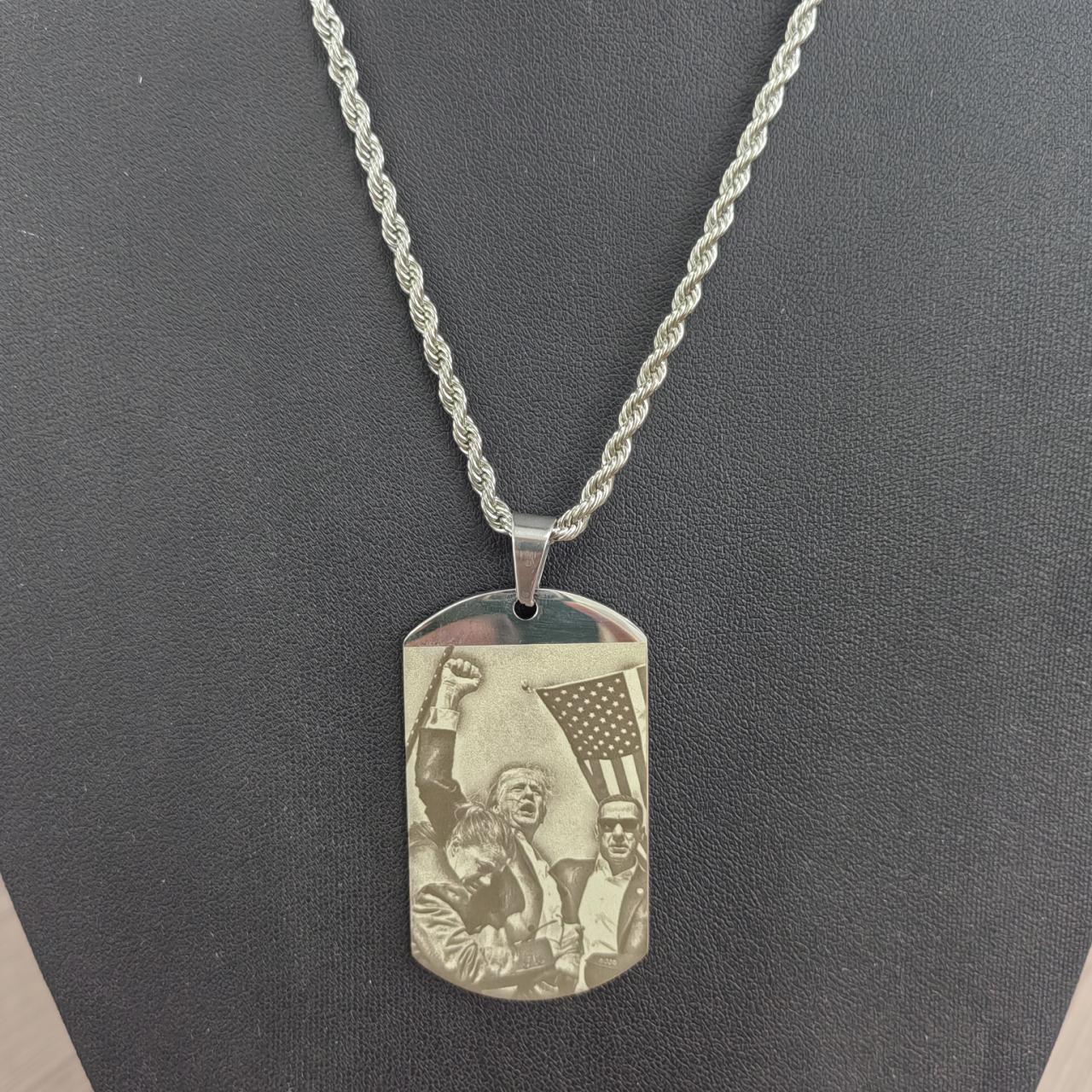 2024 New Fashion Trump Unstoppable Fight Presidential Election Patriotic Pendant Necklace Trump Presidential Flag Pendant Titanium Steel Jewelry Funny Choker Chains Gift