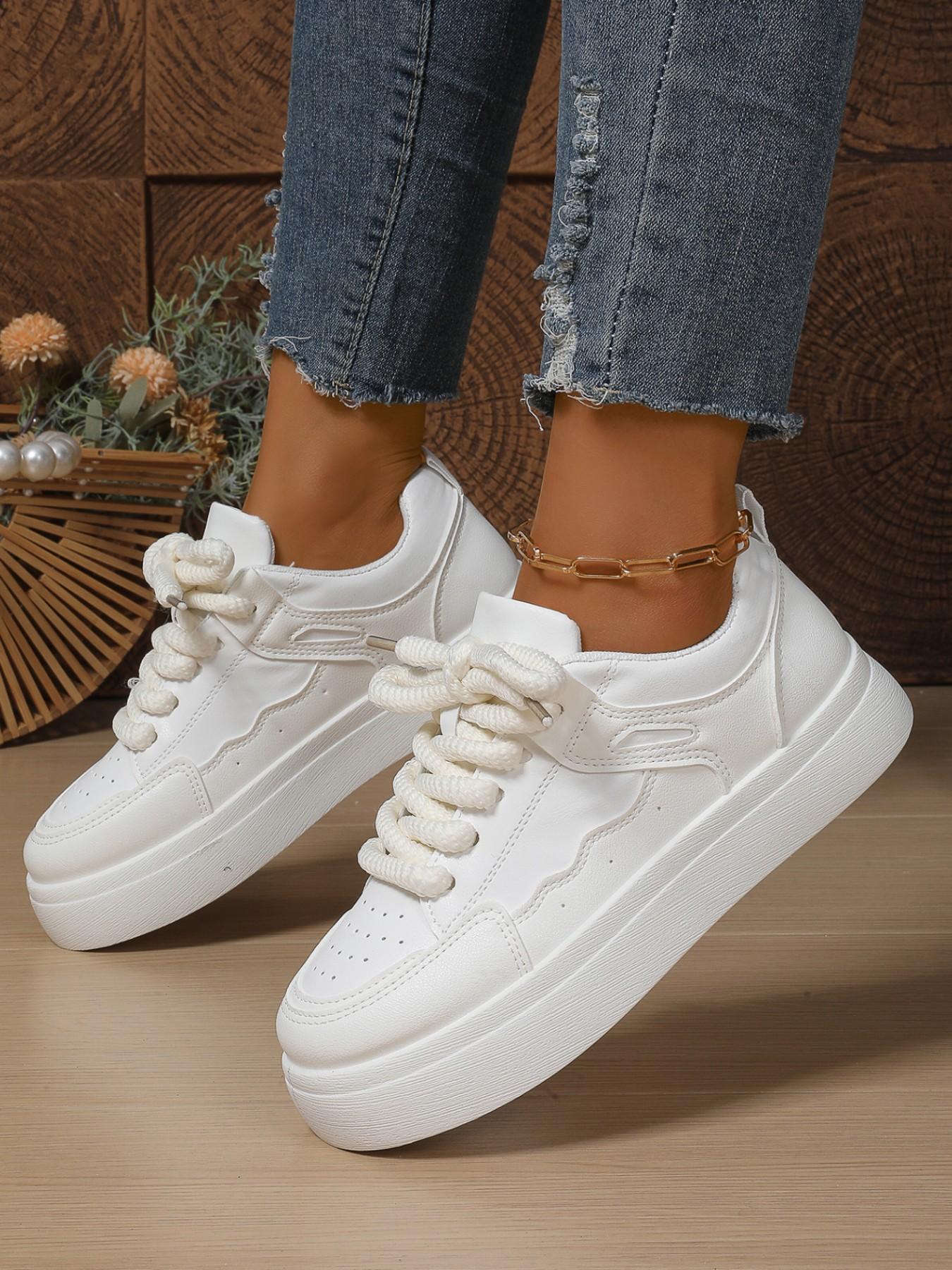 Thick Sole Casual Board Shoes, Chunky Laces Height-Boosting Bread Shoes, Outdoor Wear Versatile Teen Girl Fashion Women's Shoes