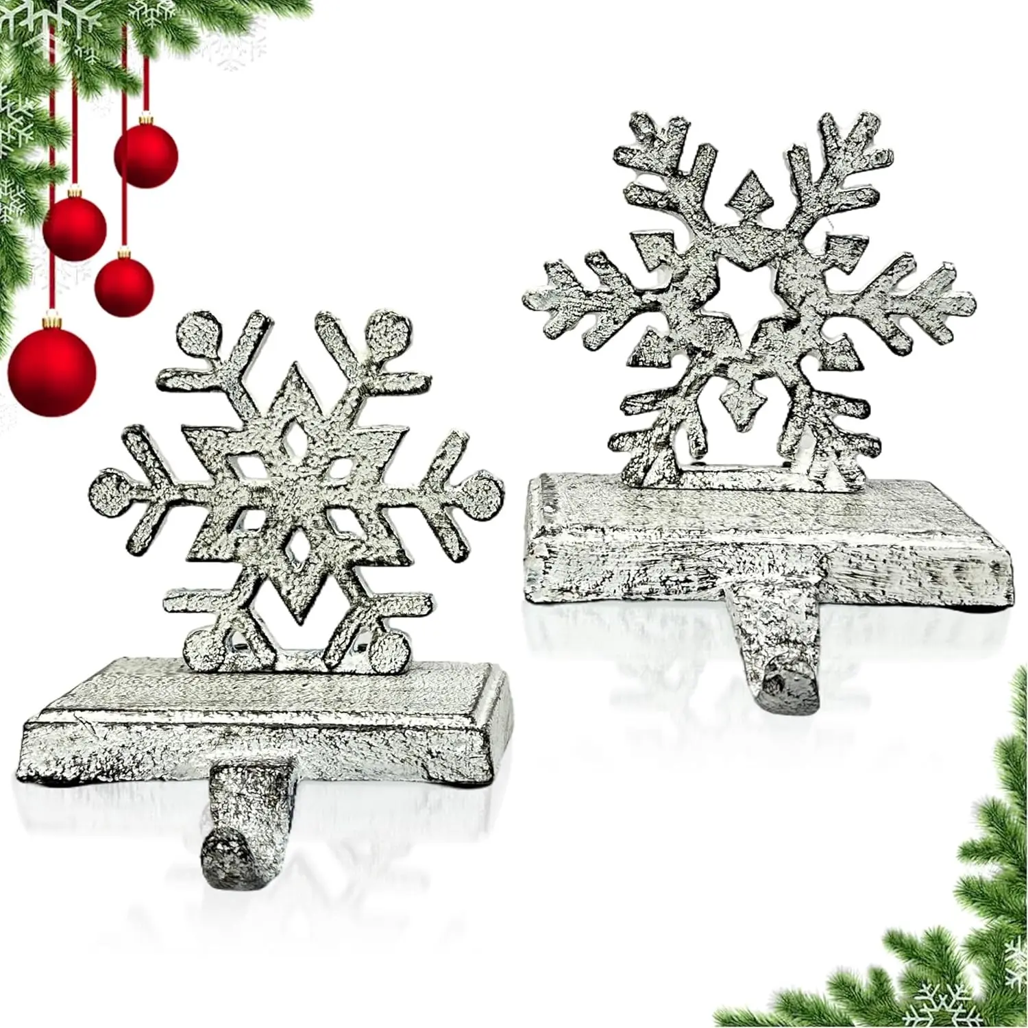 2 Pack Heavy Duty Cast Iron Christmas Stocking Holders, Vintage Ornament Hooks for Mantle Decoration