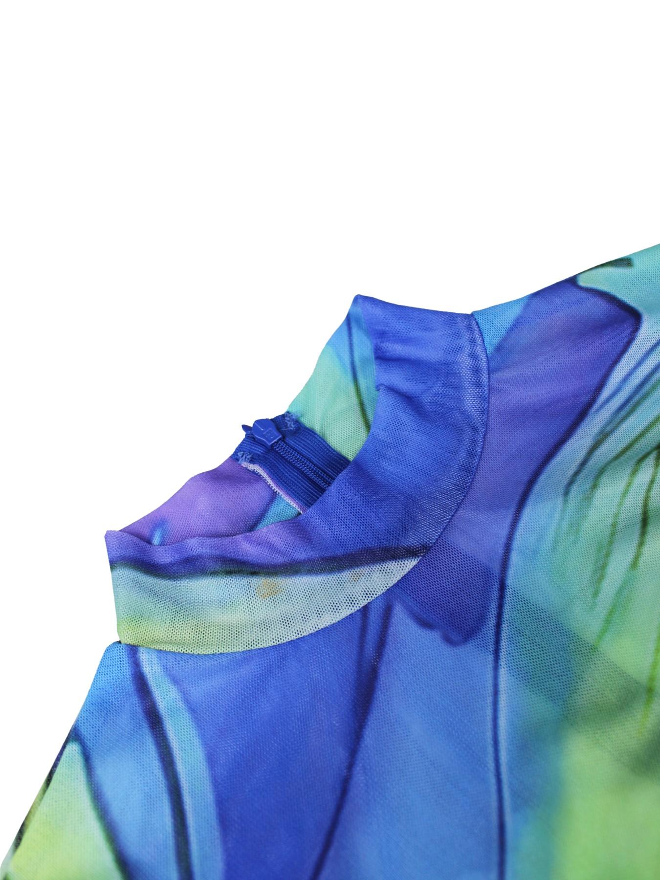 Women's Colorful Abstract Print High Neck Maxi Dress Boutique Flowy Ball Gown for Evening Party Wedding, Evening, Holiday