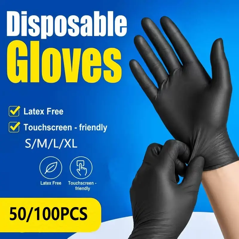 50/100pcs Black PVC Disposable Gloves, Latex-Free Kitchen Cleaning Gloves for Dishwashing, Home Kitchen Cleaning Gloves, Disposable Thickened Gloves for Indoor and Outdoor Use, Household Cleaning Gloves, Kitchen Gloves for Washing Dishes